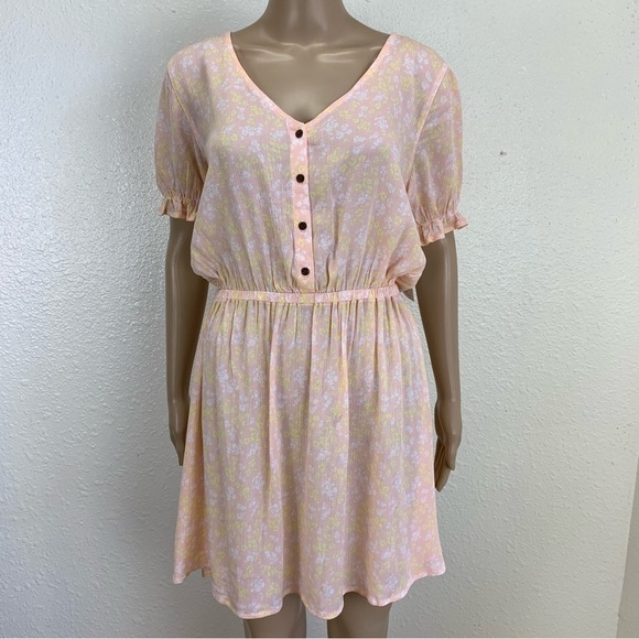 HURLEY Peasant mini Dress liberty floral Tropical Peach cottagecore pastels - Picture 4 of 11